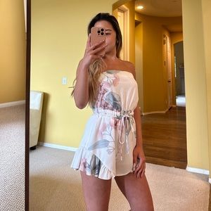 SHOWPO floral strapless white romper